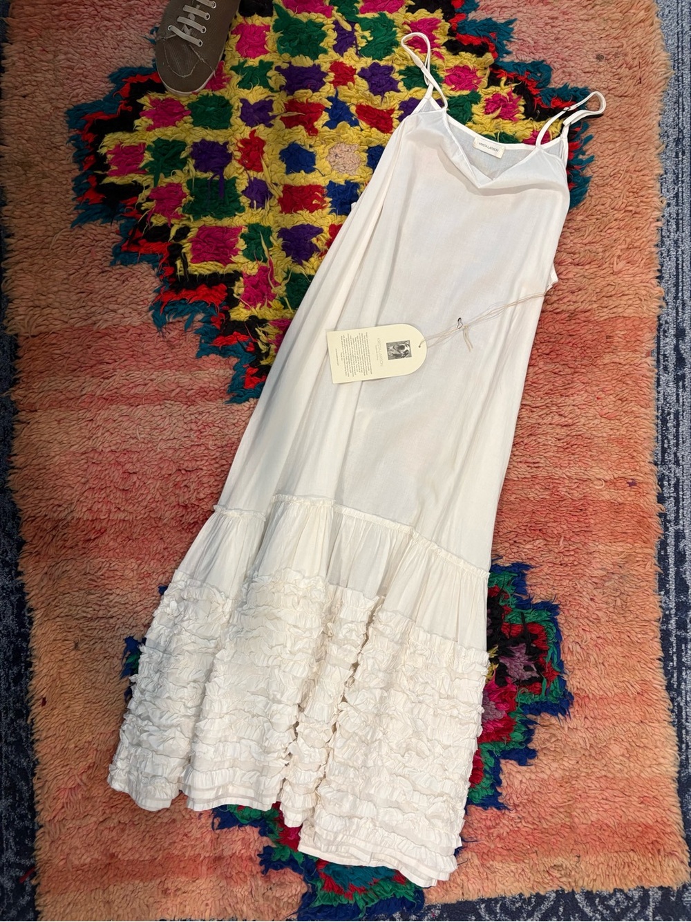 Krista Larson Ooh La La White Ruffle-Tier Maxi Slip Dress
